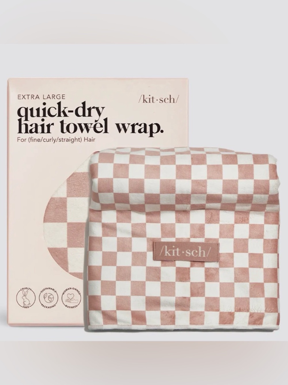 Kitsch Pink & White Checker Quick-Dry Hair Towel Wrap for Kids